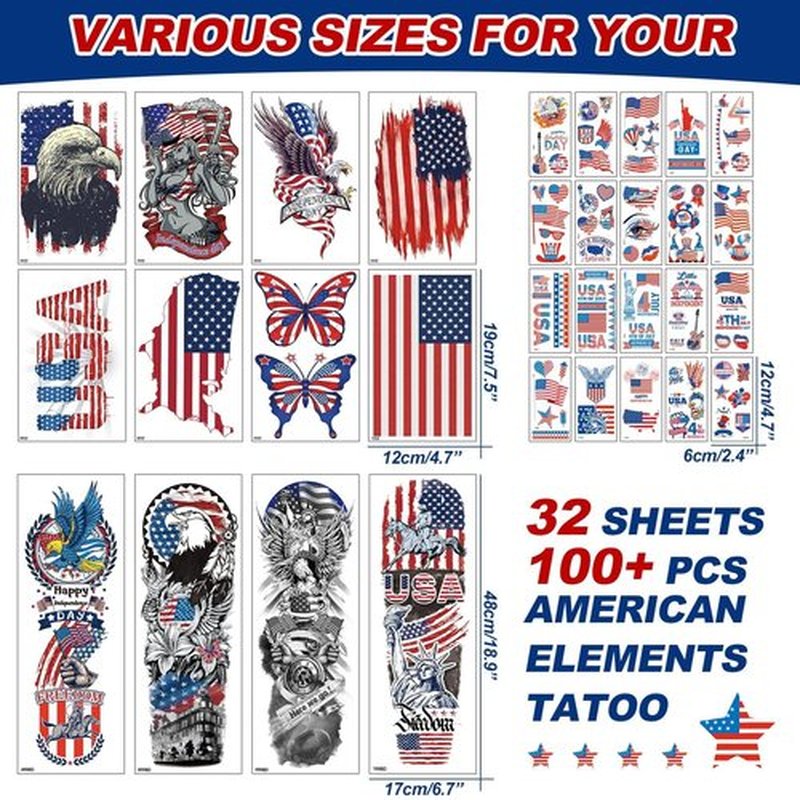CUTELIILI Independence Day Temporary Tattoo,4th of July Sleeve Tattoo, American Flag Fake Tattoos,Red White and Blue Party Supplies,USA Flag, Memorial Day, Labor Day