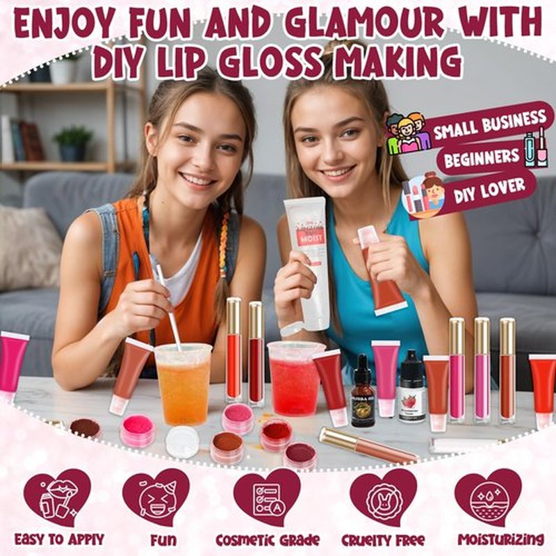 JCOOS Diy Lip Gloss Kit, Lip Gloss Making Kit, LipGloss Making Kit Make Your Own Lip Gloss Making Supplies, Shimmery LipGloss Base, Empty Tubes, Jojoba Oil, Women Teen Girl Gifts Trendy Stuff