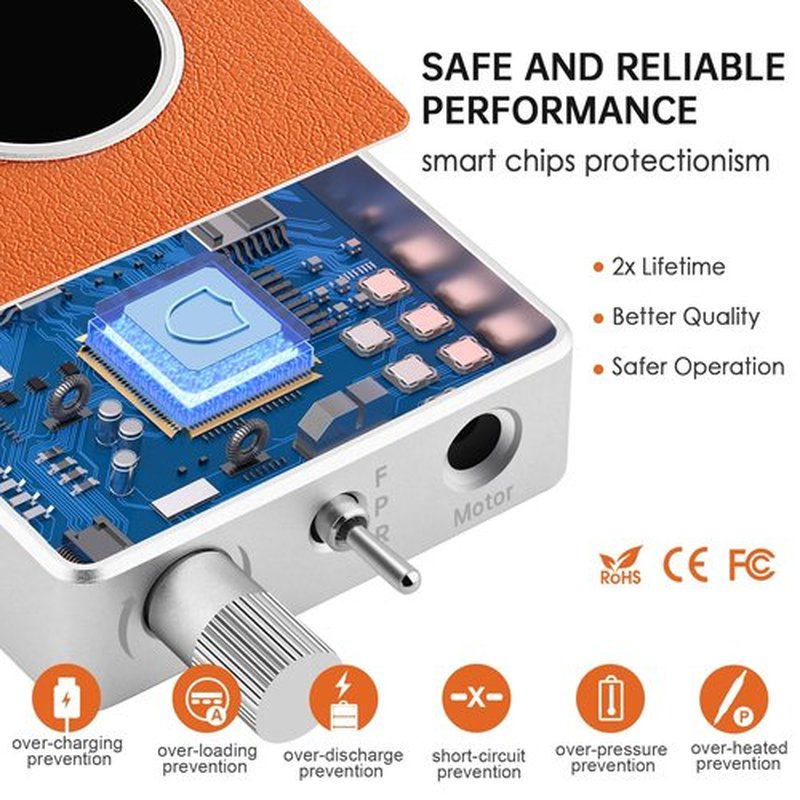 Kredioo Nail Drill Professional Super Quiet with Coreless Motor 35000RPM Electric File 6+1 Tungsten Bits Kit Portable Strong Drill para uñas Profesional Remove Acrylic Nails Dip Powder-Orange