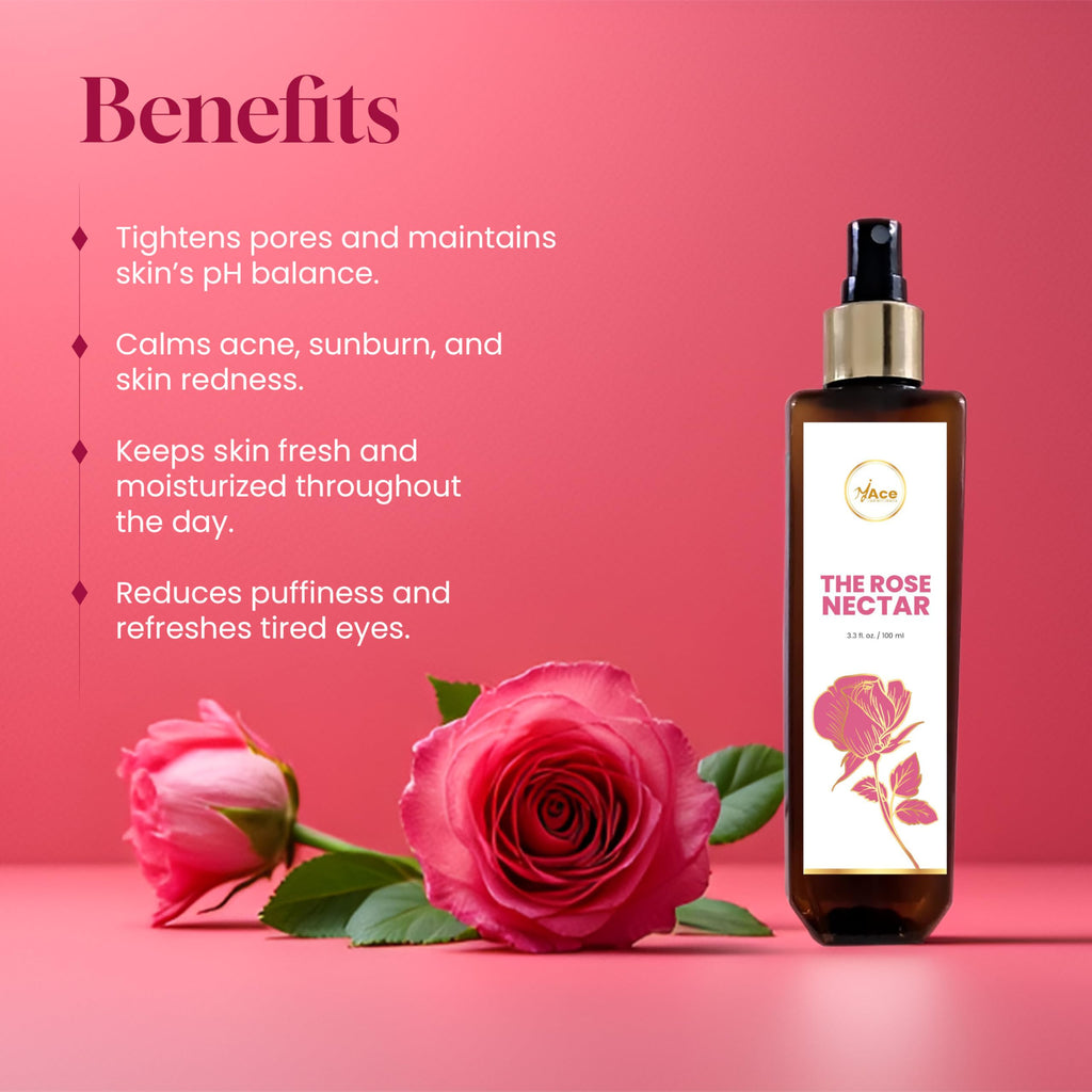 My Ace Rose Nectar Face Mist - Hydrating Facial Toner & Rose Water Spray with Niacinamide & Licorice - 100% Pure, Natural, Organic, Alcohol-Free for Soothing, Refreshing, Brightening Skin - 3.38 fl oz