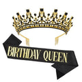 GAFATORY Black Gold Birthday Queen Crown and Sash for Women Birthday Crowns Decorations Tiara and Sash for Women Princess Tiara with Comb Princess Crown Girl Tiara Party for Girls