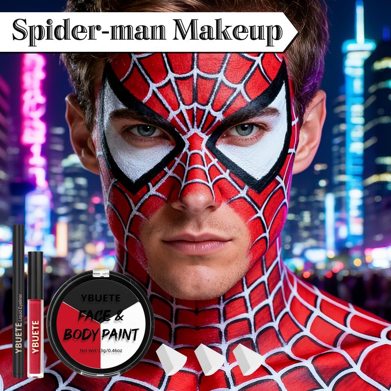 YBUETE Halloween Black White Red Face Paint Face Painting Kit For Spider-Man Demon Joker Makeup, Baseball Softball Sport Games, Cosplay, Costume, Theme Parties and SFX Special Effect