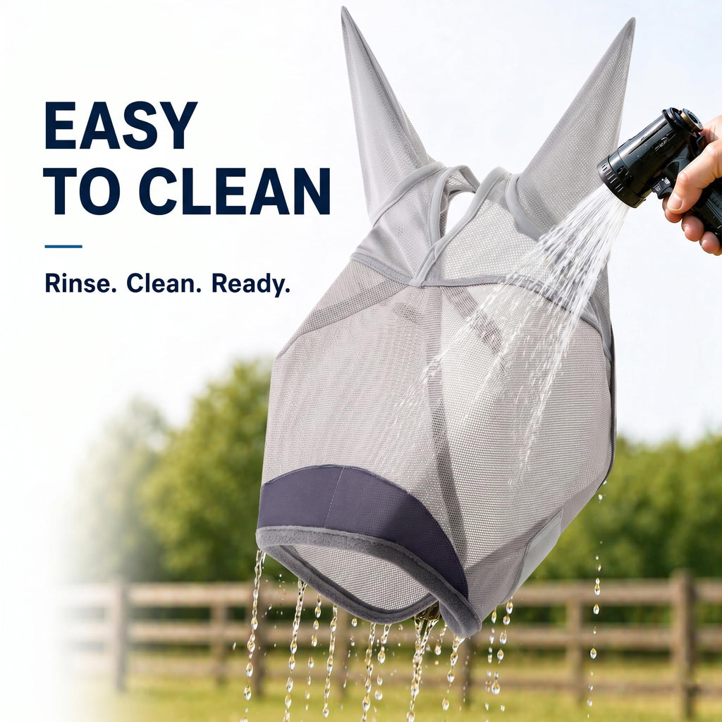 Horse Fly Mask with Ears - UV Protection Fine Mesh Super Comfort Fly Masks for Horses, Adjustable Breathability Horses Masks, Pony Equine Fly Mask for Miniature Foal Draft Cob Srabian Full (Gray, L)