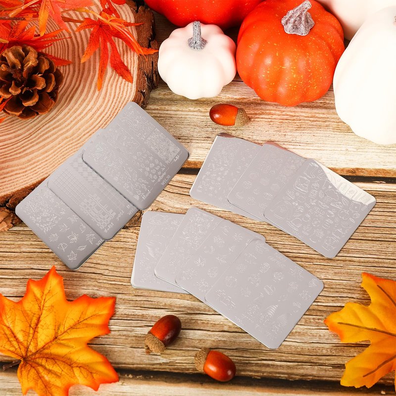 Whaline 10 Sheet Thanksgiving Nail Art Stamping Plates Kit Happy Fall Pumpkins Maple Leaf Gnome Plaid Autumn Blessings Collection Nail Art Plate for Autumn Thanksgiving Design DIY Print