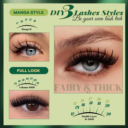 KEYYOU Lash Clusters 280Pcs 100D Long 10-18MIX Lash Spikes Eyelash Clusters Volume Individual Lashes DIY Spiky Lash Extension Cluster Eyelash Extensions(100D&Spikes-D-12-20MIX+13-21MIX)