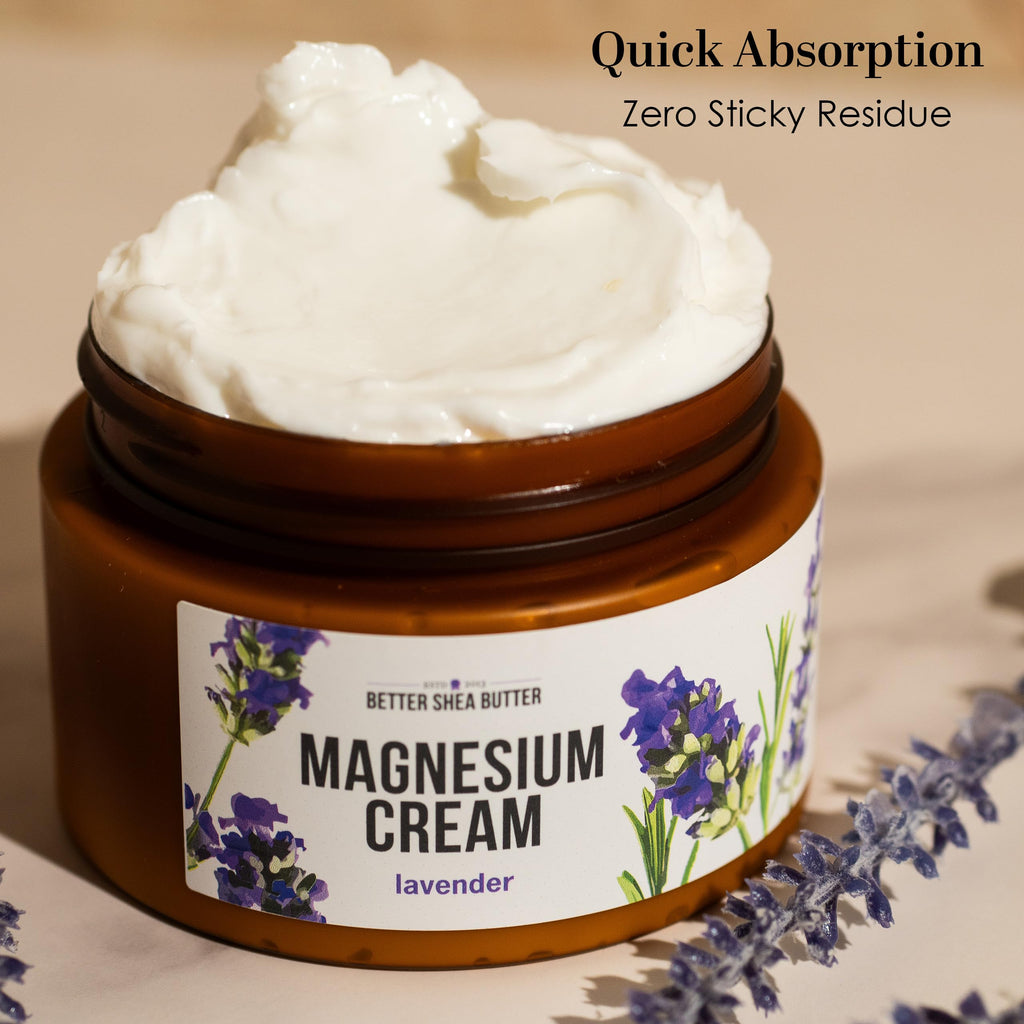 Better Shea Butter Magnesium Cream | Lavender | Relieves Leg Cramps and Muscle Tension | Night Lotion for Pregnancy, Kids and Baby | Handcrafted with Organic Ingredients