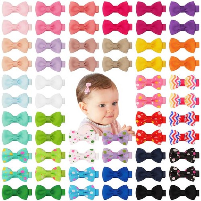 JOYOYO Baby Hair Bows in Pairs 60pcs 1.6" Tiny Small Grosgrain Ribbon Bow with Fully Lined Clips for Baby Girls Toddlers Infants