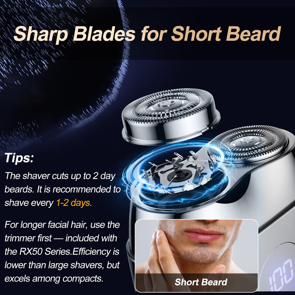 Alloy Mini Shaver for Men – Portable Travel Rechargeable Razor with Mirror Cap, Waterproof, Smooth & Close Shave, Ideal Gift for Husband Boyfriend, 2025 RX40 Silver