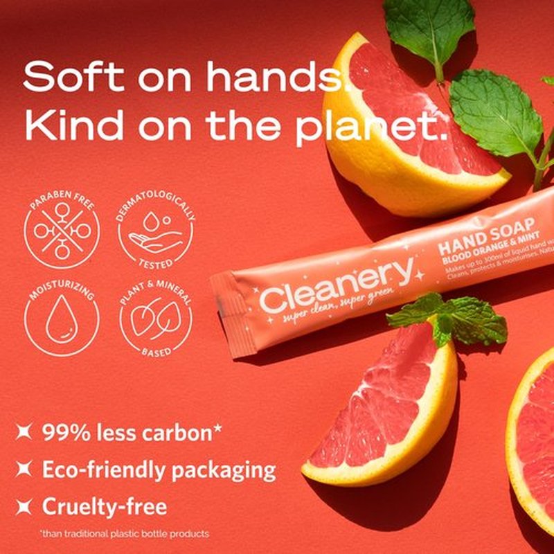 Cleanery Moisturizing Hand Soap Refill Powder Concentrate 4 Pack, 10 fl oz Refill, Blood Orange & Mint