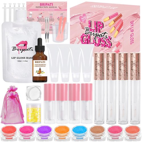 BRIPATI DIY Lip Gloss Making Kit, DIY Lip Glosses Set to Make Your Own Lip Stick, Fun Craft Makeup Lipglosses, All-Inclusive Moisturizing Handmade Lip Glaze Supplies Set for Beginner Women Girls