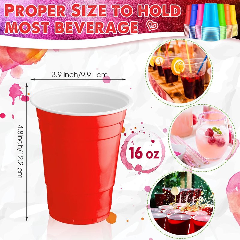Xinnun 210-Pack Rainbow Disposable Plastic Cups - 16 oz Multi-Color Party Drinking Cups for Events