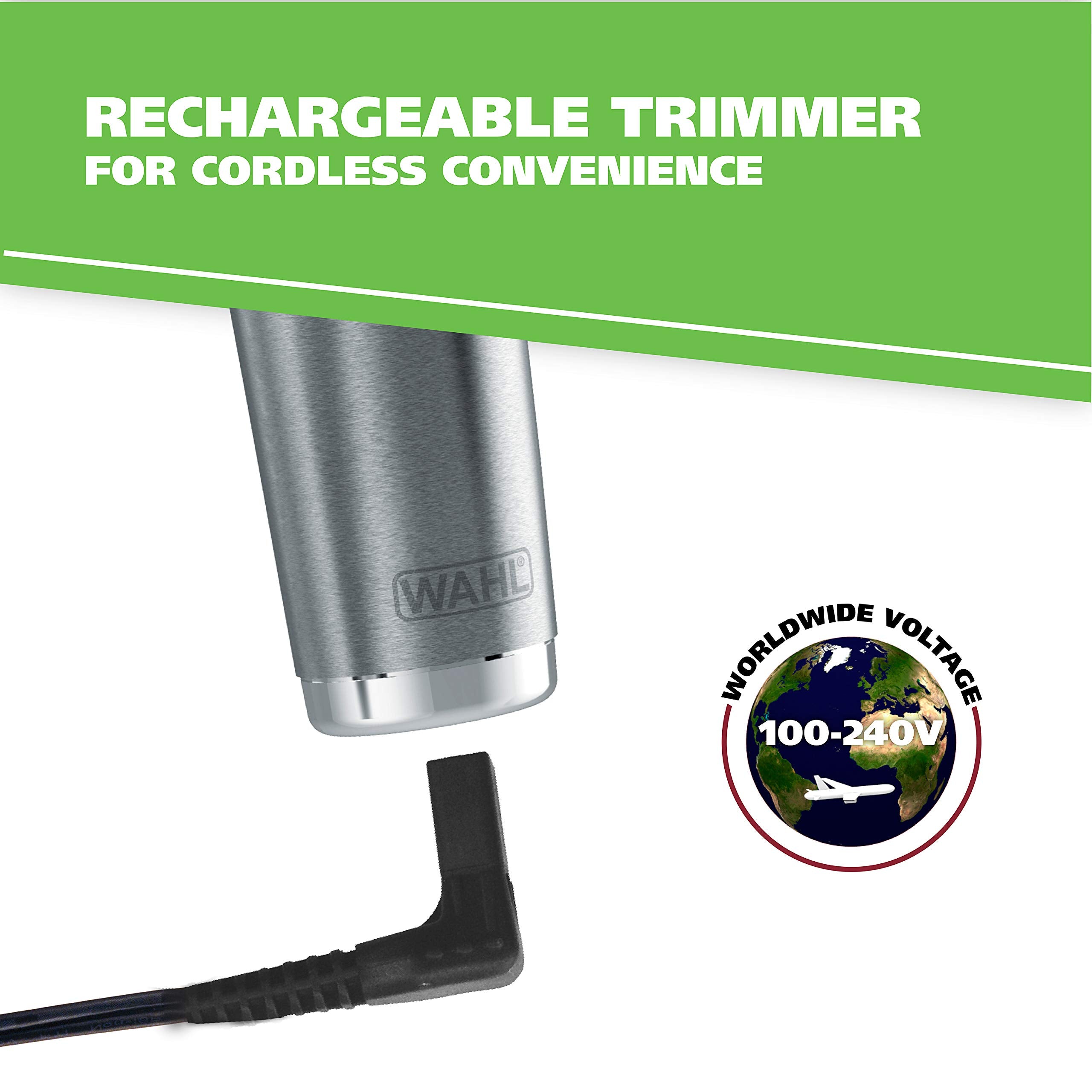 Wahl USA Stainless Steel Lithium Ion 2.0+ Beard Trimmer for Men - Electric Shaver & Nose Ear Trimmer - Rechargeable All in One Men's Grooming Kit - Model 9864SS