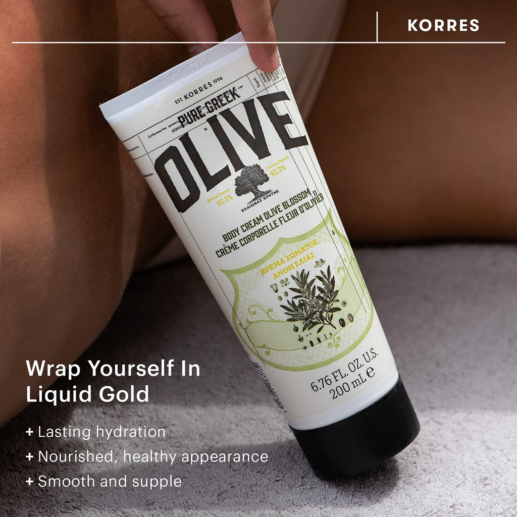 KORRES Pure Greek Olive Body Cream, Unscented Body Lotion with Omega Fatty Acids, Vitamins and Antioxidants, Nourishing Hydration for Dry Skin, Plant Based Moisturizer For Women & Men, 6.76 Fl Oz