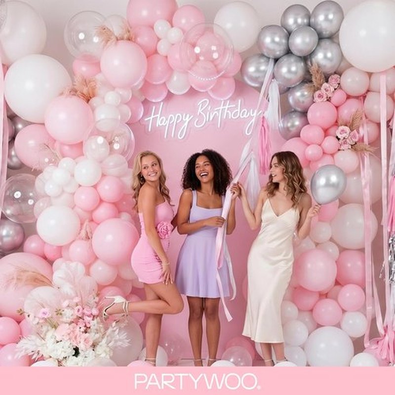 PartyWoo Baby Pink Balloons - 155-Piece Pastel Arch Kit for Baby Shower & Birthday Decor | Various Sizes