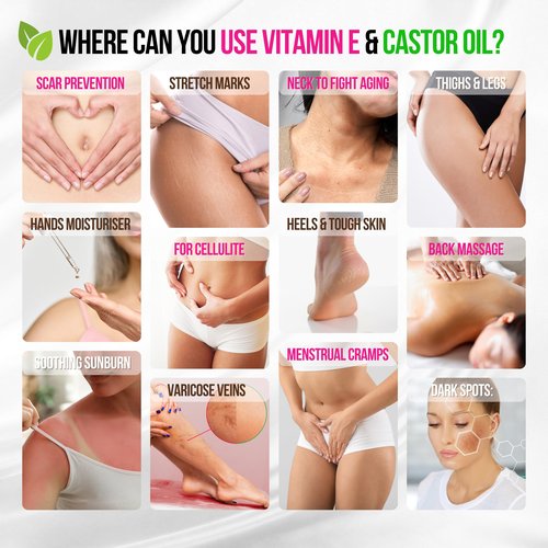 Organic Vitamin E Oil for Scars, Stretch Marks Removal, Wrinkles & Cellulite - Scar Away Treatment Bio Oil with Castor, Rosehip, Jojoba, Almond - Hydrating & Moisturizing Skincare - Face & Body Oil