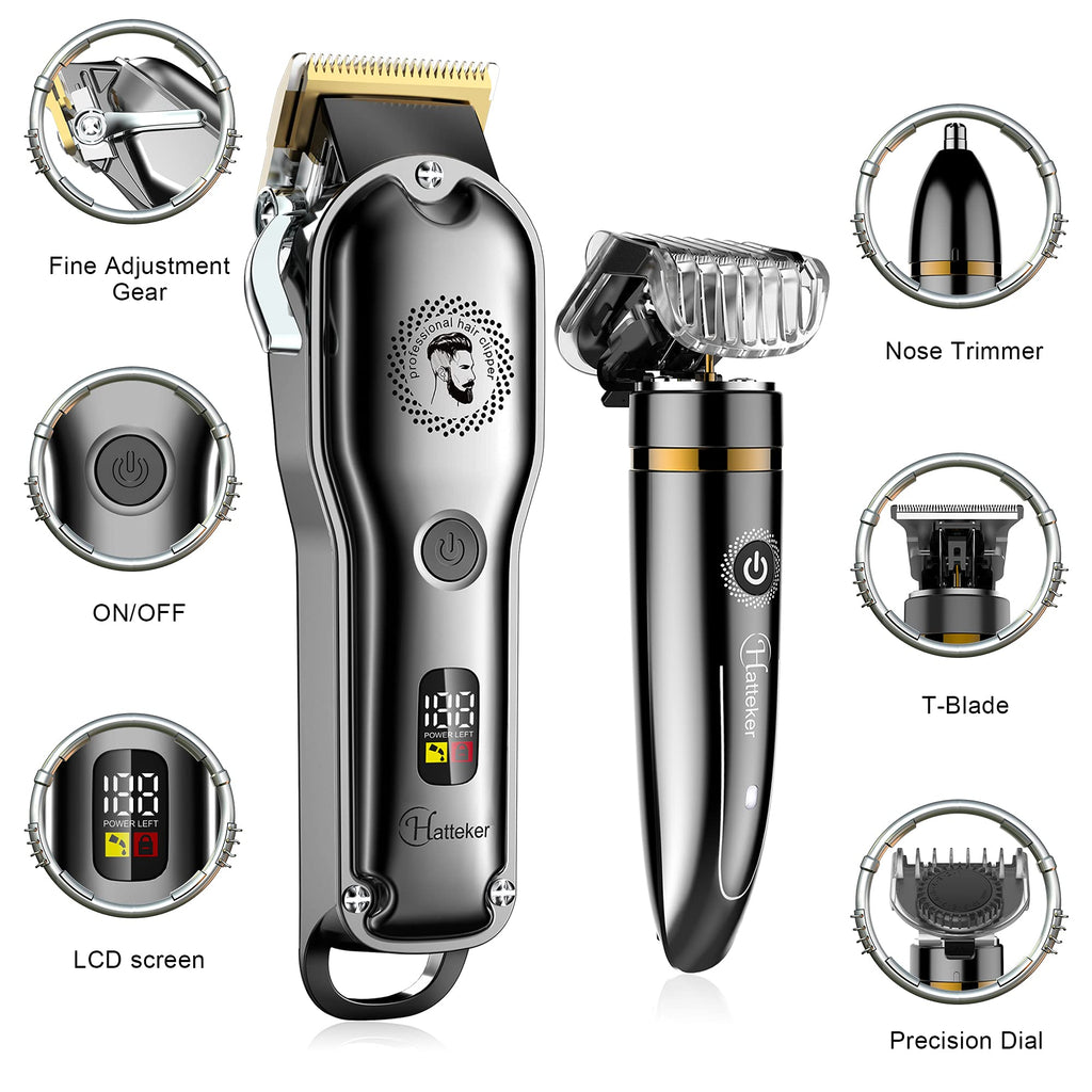 Hatteker Hair Clipper Cordless Barber Clipper T-Blade Beard & Nose Trimmer Grooming Kit Professional IPX7 Waterproof
