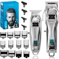 OVLUX Professional Cordless Hair Clippers for Men, Rechargeable Full Metal Beard Trimmer, Barbers Trimmer, Ideal Gift for Men, Dad - Silver. (Clipper & Trimmer Set)