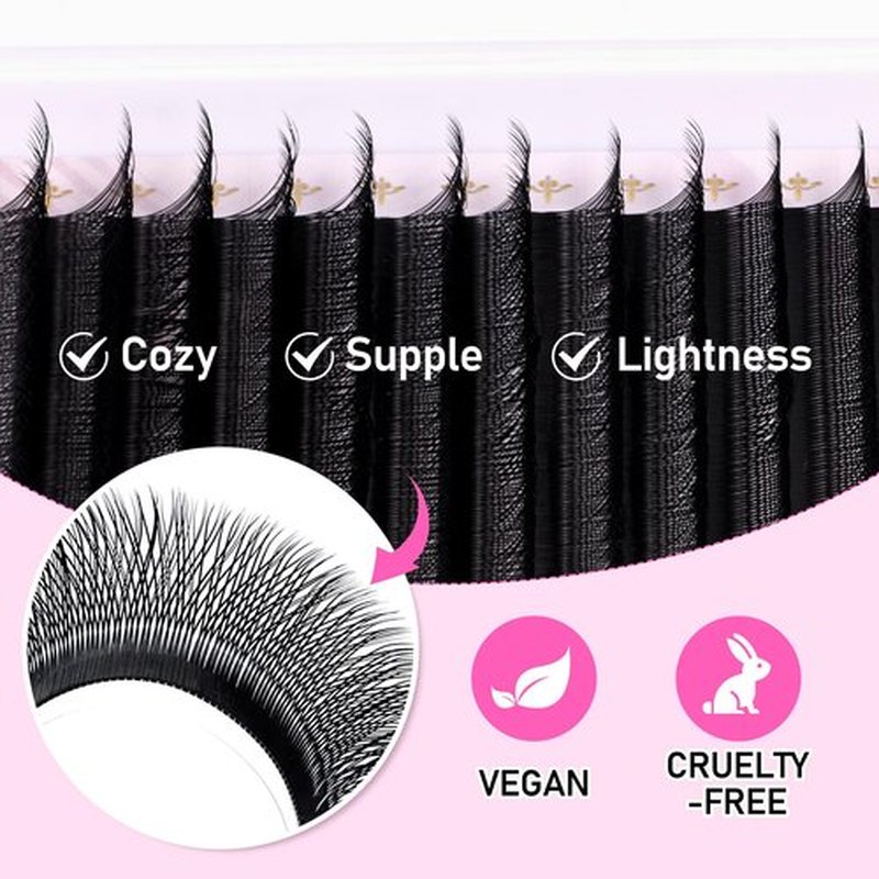 Arison Lashes 4D W Shape Eyelash Extension Natural Soft Volume Premade Fans Faux Mink Matte Black Cluster 12 rows(4DW-0.07-D-8-15mix)