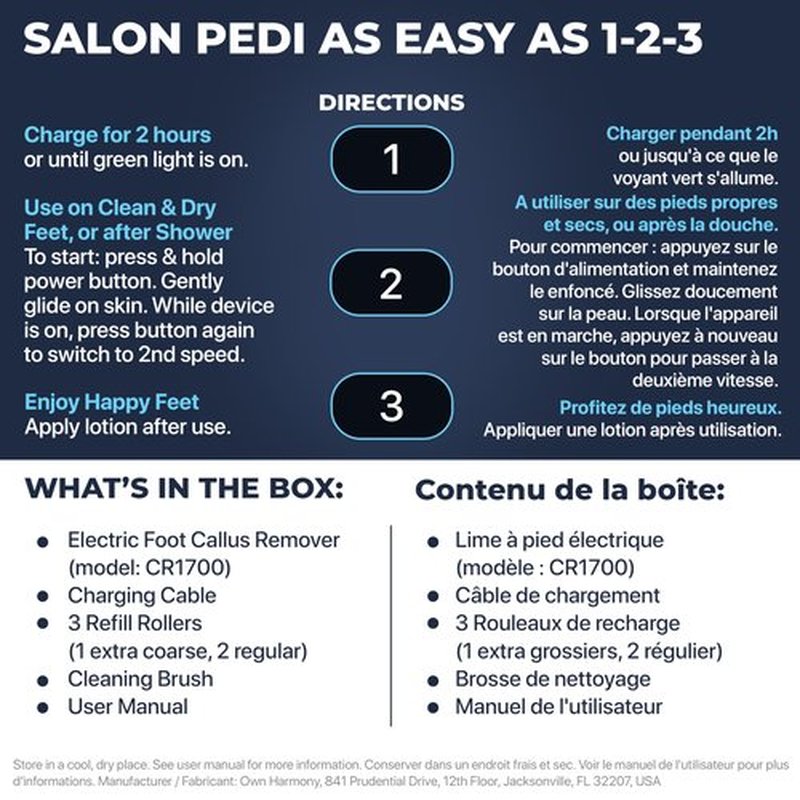 Electric Foot Callus Remover: Own Harmony Professional Feet Care Pedicure Tools, Rechargeable Feet Scrubber Dead Skin, Electronic Foot File Pedi Grinder, Best for Hard, Dry, Cracked Heels (3 Rollers)