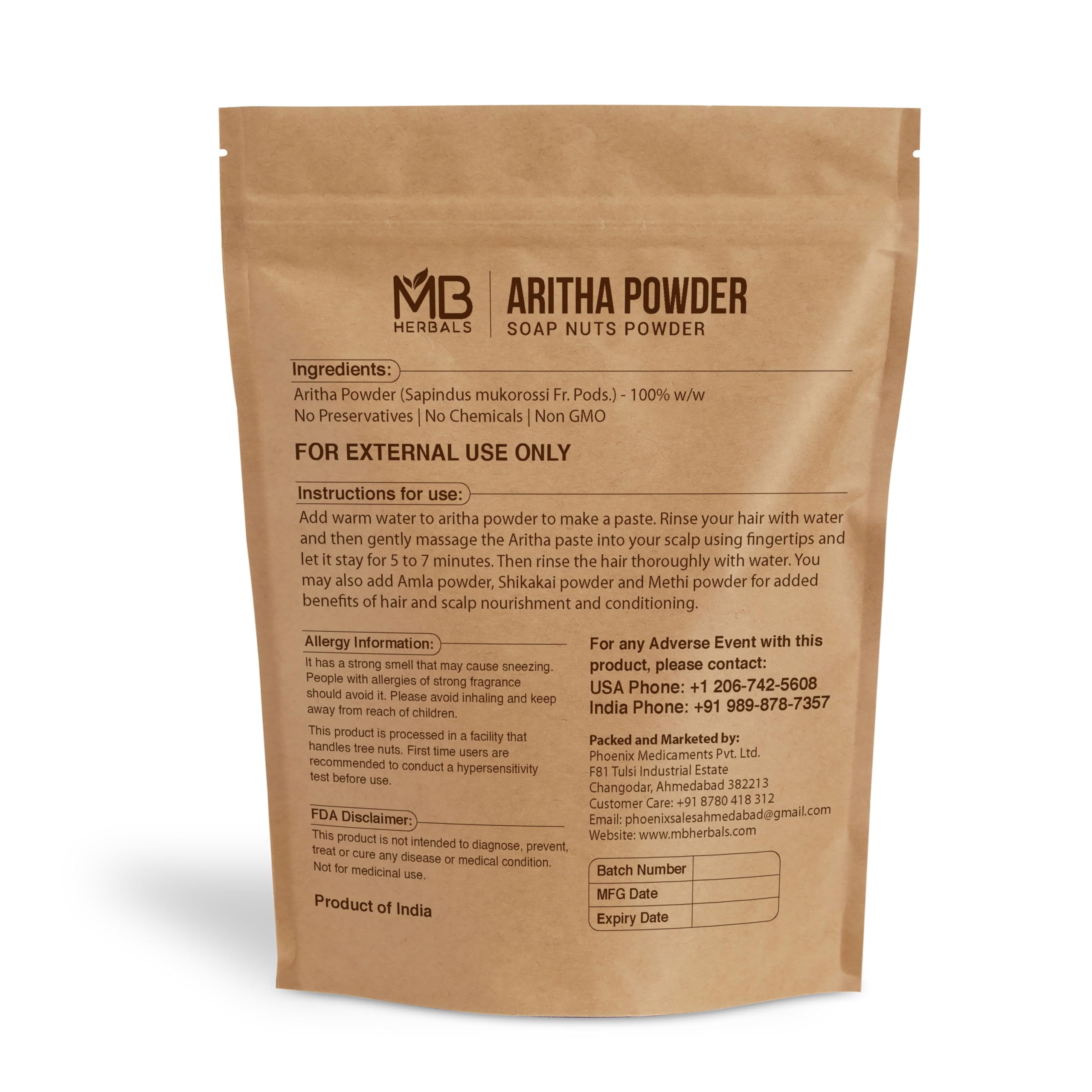 MB Herbals Aritha Powder 16 oz | 1 LB | 100% Pure & Organically Grown (Wild-crafted) Soap Nut Powder | Natural Hair Shampoo & Conditioner | Sapindus mukorossi