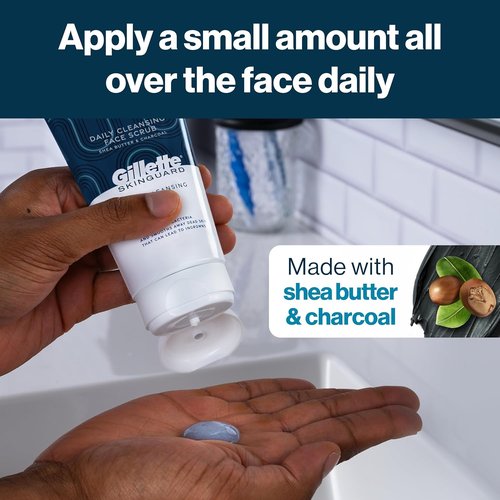 Gillette SkinGuard Face Scrub - Daily Exfoliating Cleanser for Men with Shea Butter & Charcoal, 5 oz