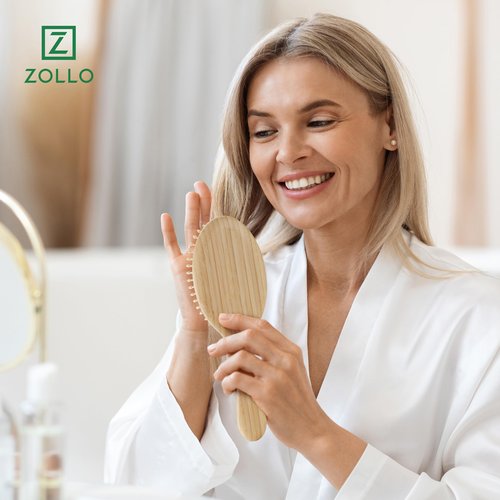 Bamboo Bristle Hair Brush for Women, Men, Kids; Dry and Wet Detangling Hair Brush Gently Enhances Shine, Smooths Frizz and Prevents Breakage in Fine and Straight, Thick and Curly Hair (oval)