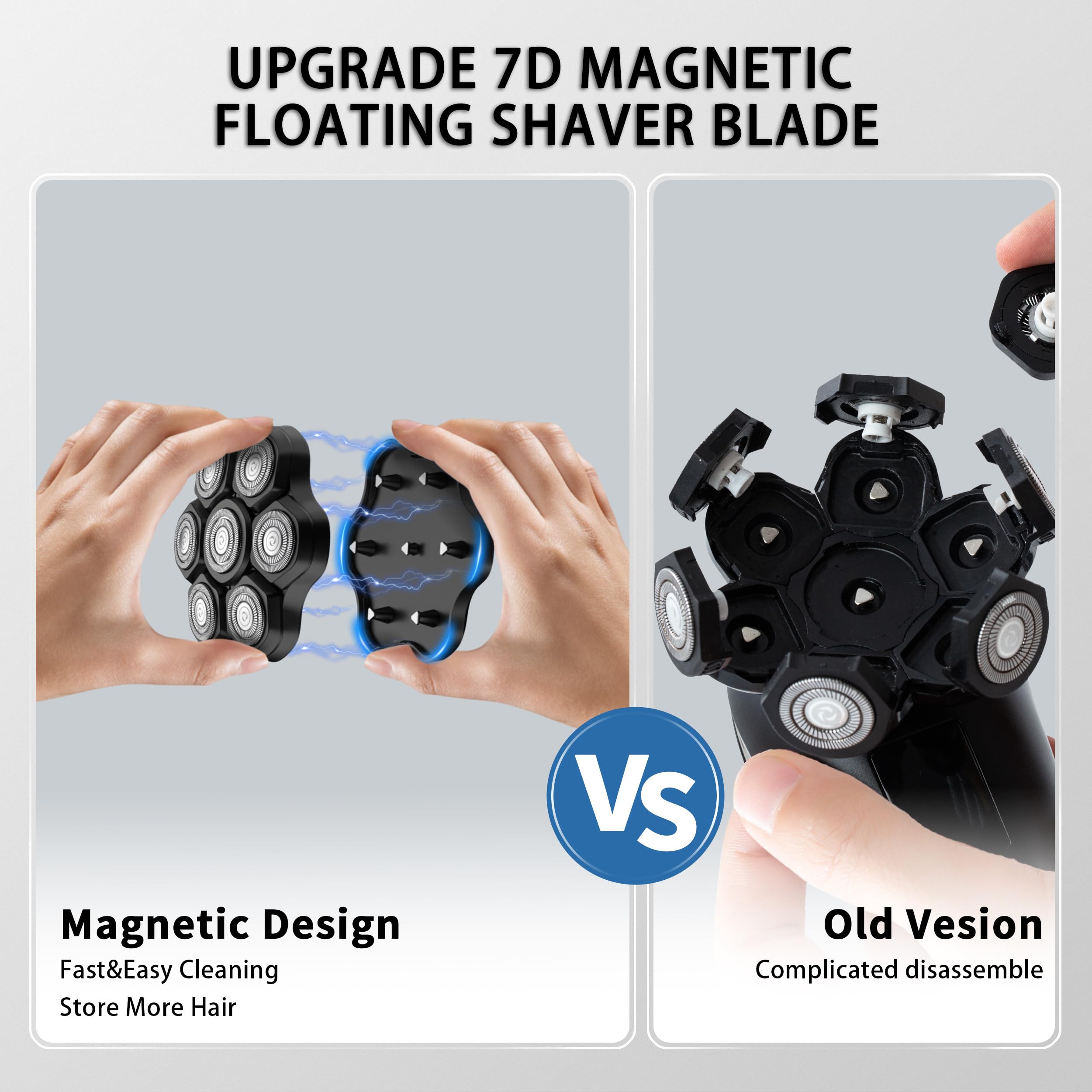 UPTARD Magnetic Head Shaver Replacement Heads 7 Double Ring Waterproof Rotary Razor Blades for Bald Men Compatible with freebird wyklaus shpavver