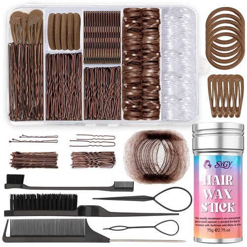 386Pcs Ballet Hair Styling Kit-Hair Wax Stick, 200 Elastic Ties, 50 Bobby Pins, 50 U-Pins, 10 Invisible Hair Bun Nets, 3 Combs&Brushes, 2 Loop Tools, Professional Dance Performance Kit w/Storage Box