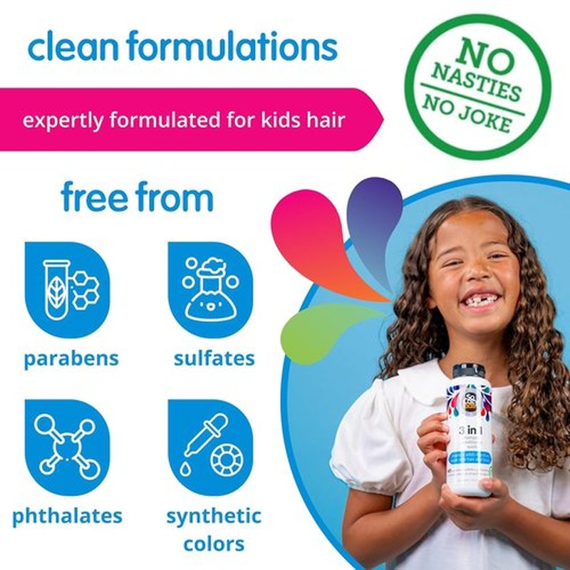 SoCozy 3-in-1 Kids Shampoo, Conditioner & Body Wash - Gentle Hydrating Cleanser with Keratin & Kiwi Extract (16 Fl Oz)