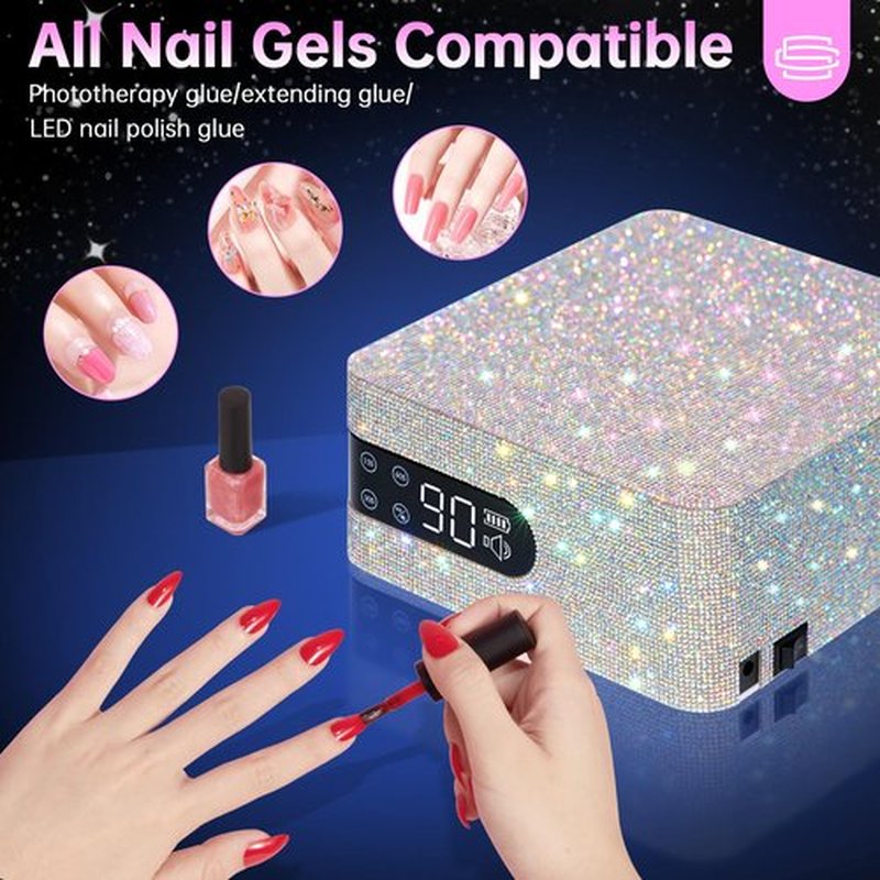 CHRISTINE SHELLY Cordless UV Nail Lamp for Gel Nail Polish 96W, Rechargeable LED Nail Light Professional Nail Dryer with 4 Timer Setting, Touch Control & Auto Sensor, Curing lamp for Salon & Home