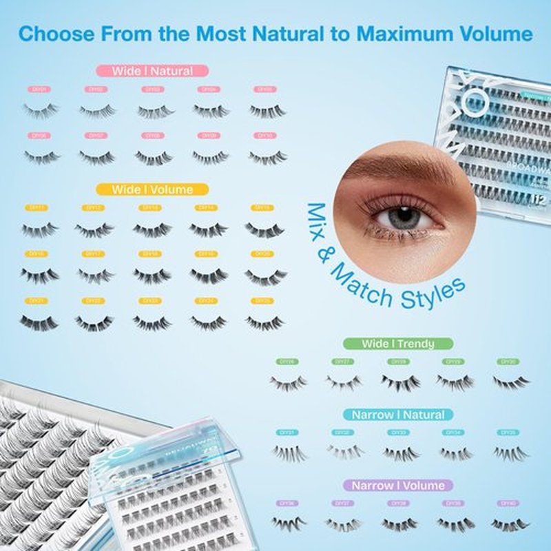 Broadway Lash Clusters, 9-16mm 70 pcs Assorted Volume False Eyelashes, Customizable DIY Individual Lash Extensions for Beginners, Lightweight & Comfortable Wide Band, Great for Everyday Glam