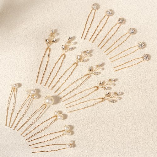 18 Pieces Gold Hair Accessories For Women Pearl Crystal Bridal Hair Pins Rhinestone Wedding HairPieces for Bride Bridesmaids