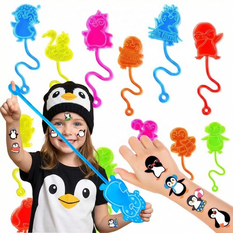 48PCS Penguin Party Favors - 24PCS Penguin Temporary Tattoos & 24PCS Penguin Stick Hands - Perfect Birthday Favors, Goodie Bag Stuffers, Treasure Box Toys, Classroom Prizes, and Student Gifts