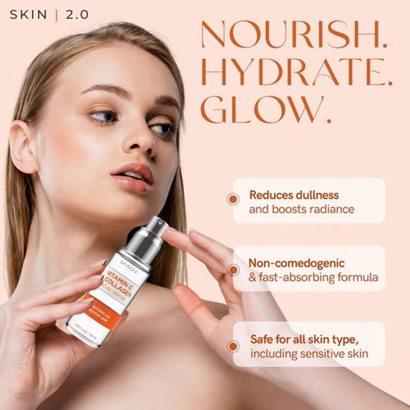 Skin 2.0 Vitamin C Serum - Dermatologist Tested, Anti-Aging & Dark Spot Remover - Brightening, Clean Beauty, Cruelty-Free, Korean Skincare for Glass Skin, All Skin Types - 1.69 Fl. oz