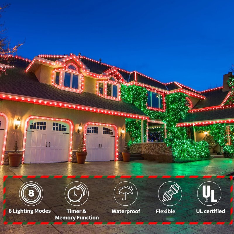 200ft LED Rope Lights by [Brand Name] - Waterproof Outdoor Lighting with 8 Modes | Flexible Tube Lights for Garden, Patio, and Party (Red)