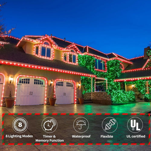 200ft LED Rope Lights by [Brand Name] - Waterproof Outdoor Lighting with 8 Modes | Flexible Tube Lights for Garden, Patio, and Party (Red)