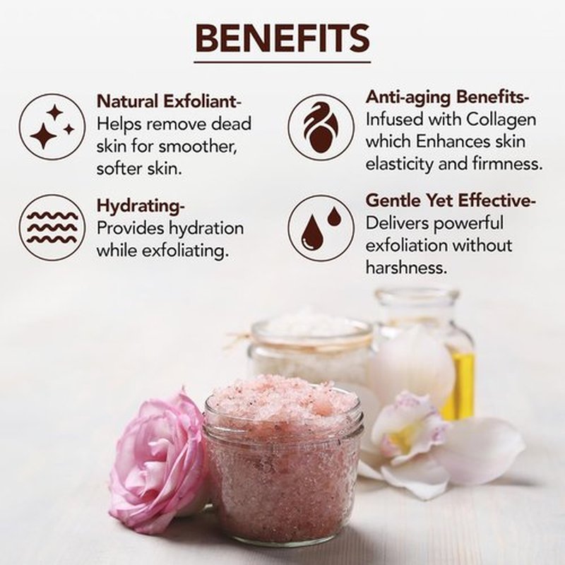 Majestic Pure Himalayan Pink Salt Body Scrub - Exfoliating Collagen & Almond Oil | 10 oz for Skin Care, Stretch Marks & Cellulite