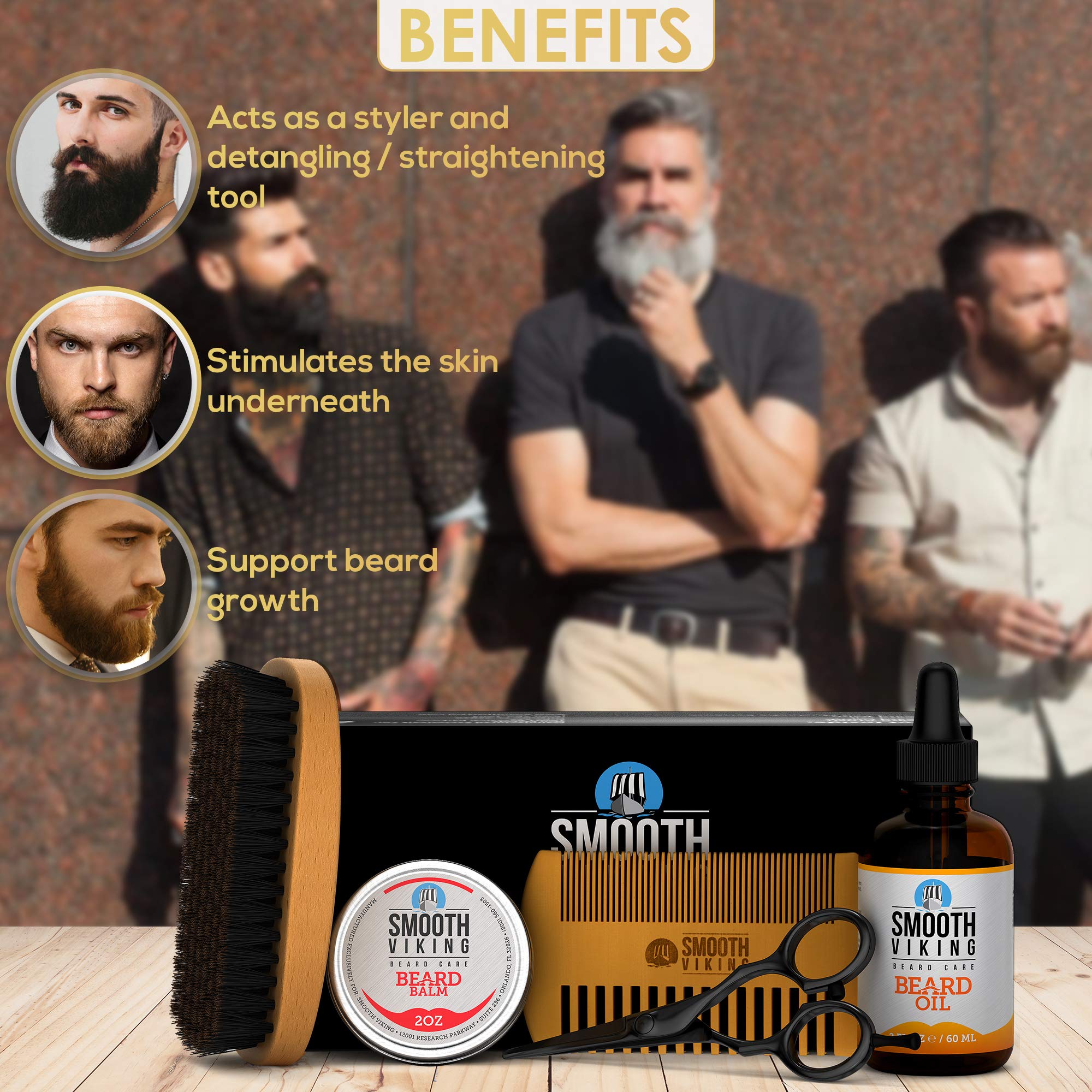 Beard Grooming Kit for Men, Beard Growth Kit with 100% Boar Beard Brush and Comb, Beard Trimming Set, Moisturizing Beard Oil and Balm, Beard Brush Kit - Beard Care Kit for Men Gift Set