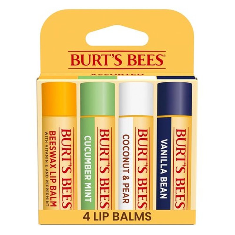 Burt's Bees 100% Natural Lip Balm Multipack - Original Beeswax, Cucumber Mint, Coconut & Pear, Vanilla Bean | 4 Tubes