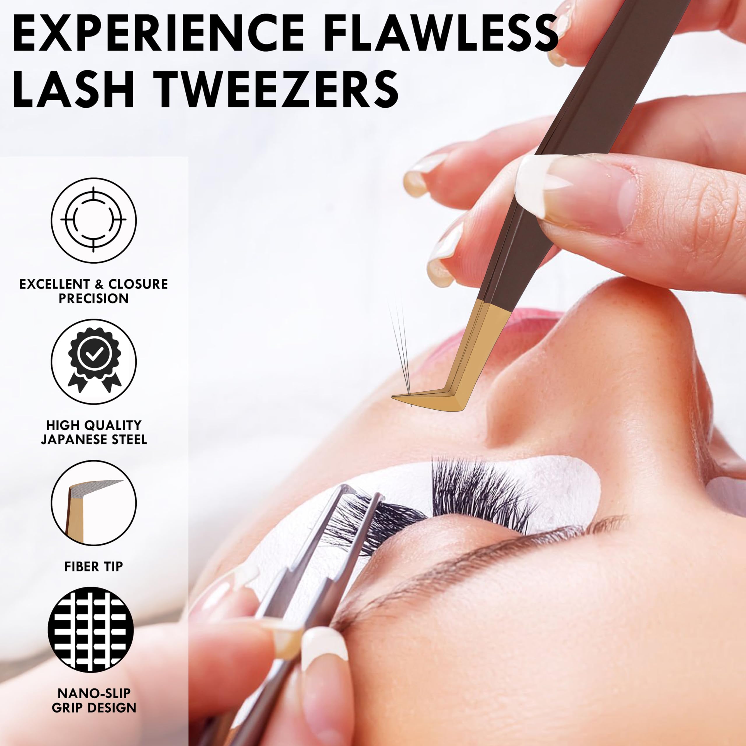 Fiber Tip Eyelash Extension Tweezers (Brown & Gold)