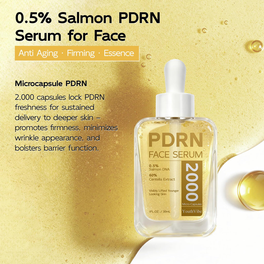 YouthVibe 0.5% PDRN Serum for Face, Anti-Aging Salmon DNA Face Serum with Hyaluronic Acid + Niacinamide + Squalane, Firming & Hydrating, Helps Smooth the Look of Fine Lines & Wrinkles, 30mL