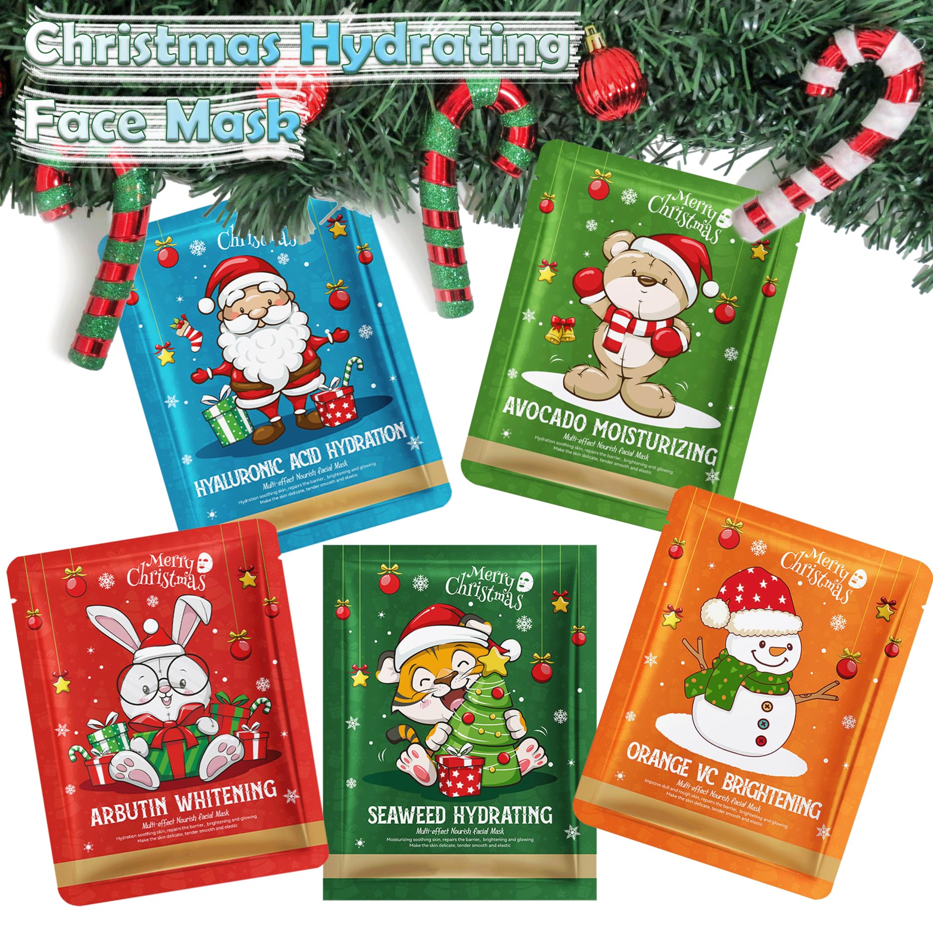 Meleell 55 Pack Collagen Face Masks Skincare Bulk,Sheet Masks Variety Set with Animal, Bubble, Christmas & Fruit Facial Masks, Skincare Gift Box for Women, Teens & Spa Lovers