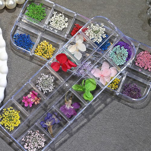 SILPECWEE 2 Boxes Dried Flowers for Nails Mini Real Nail Flowers 3D Dried Flowers Nail Stickers Nail Decor Manicure Design Flower Decorations for Makeup DIY Craft Accessories