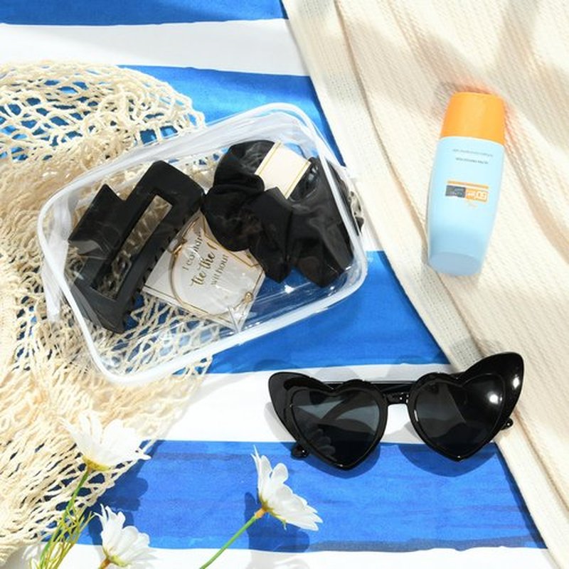 DEEKA 30 Pcs Bridesmaid Proposal Bag Set Gift Clear Makeup Toiletry Bag Bachelorette Party Favors Sunglasses Hair Claw Clips Scrunchies Knot Bracelets Bridal Wedding Party Gifts (Black)