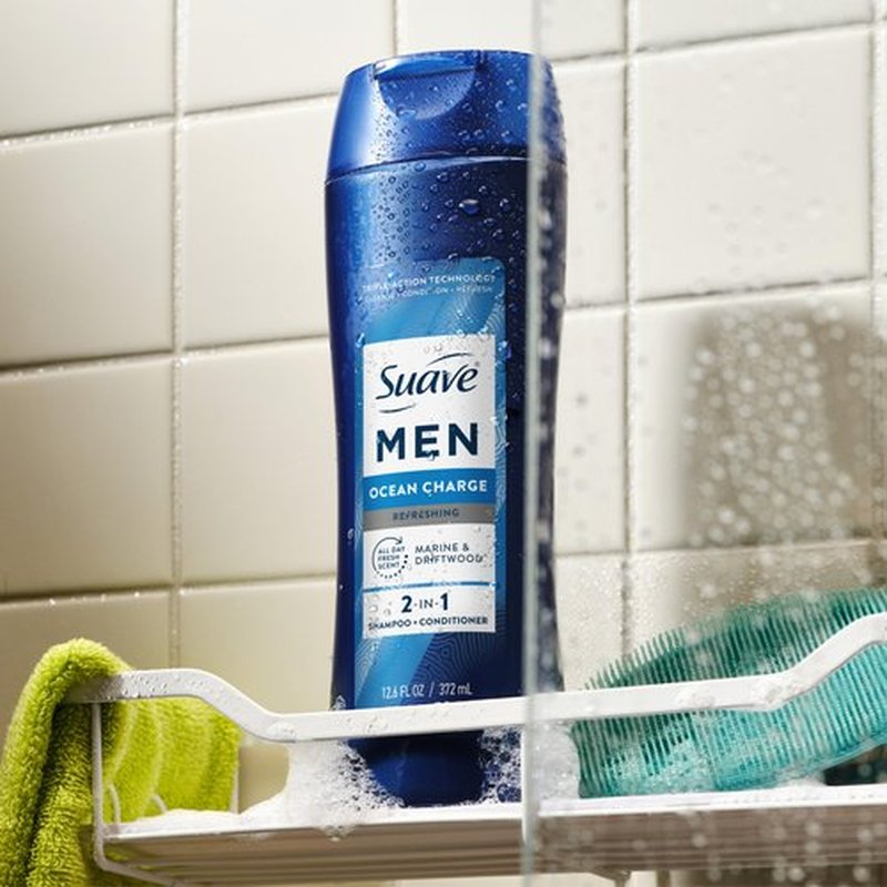 Suave Men Ocean Charge 2 in 1 Refreshing Shampoo & Conditioner with Pro Vitamin B5, Hydrates & Revitalizes Hair, Ocean Fresh Scent, 6 Count, 12.6 FL OZ