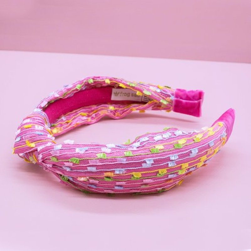 FROG SAC Confetti Knotted Headband for Girls, Knot Hair Bands for Kids, Cute Fashion Fabric Head Band (Pink)