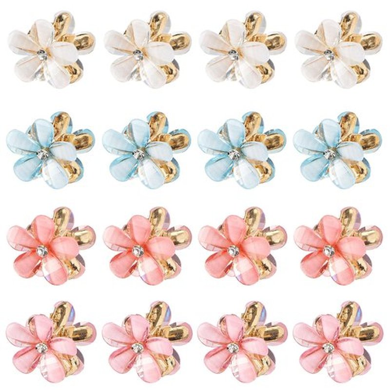 QIUTIMIY Small Flower Hair Clips for Women 16PCS Colourful Mini Crystal Flower Claw Clips for Thin/Thick Curly Hair Non Slip Bangs Pins(16PCS-Style 6)