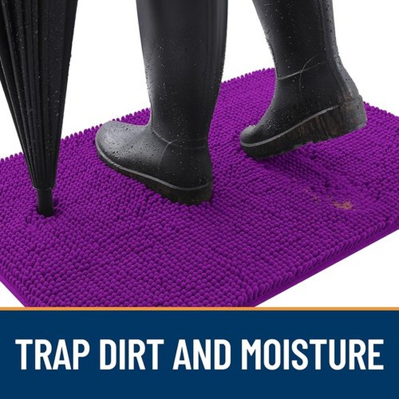 OLANLY Dog Door Mat - Absorbent Non-Slip Mud Mat for Indoor Use | Quick Dry Chenille, 70x35, Purple