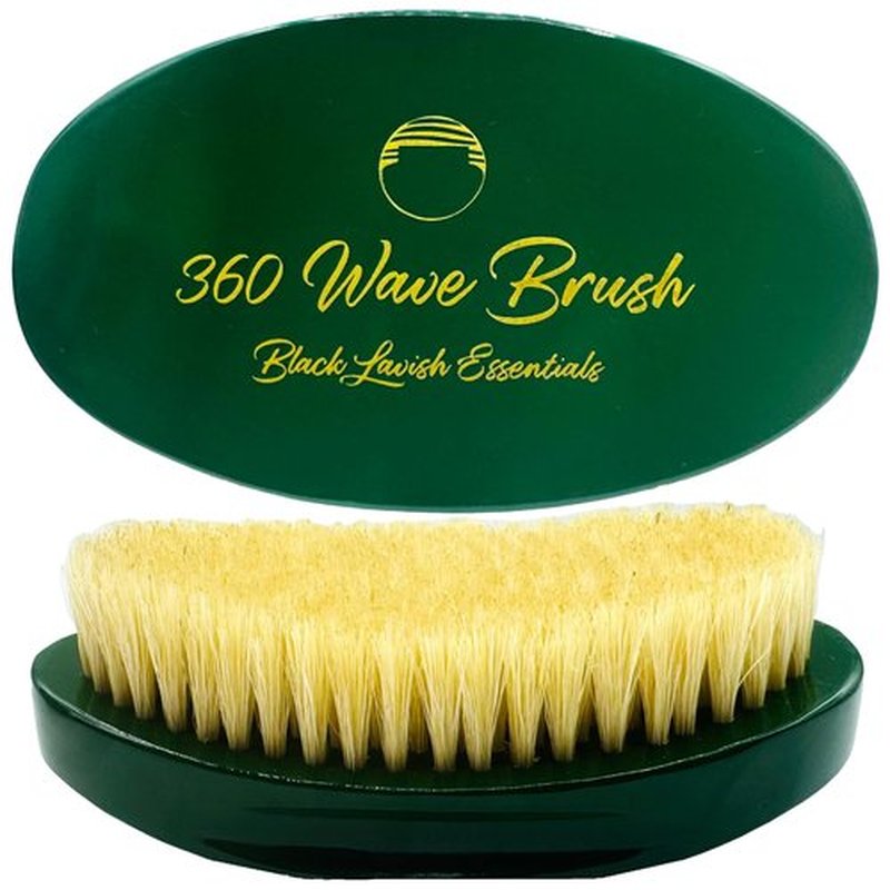 360 Wave Brush, Build Deeper Waves, Soft & Hard Boar Bristle Curved Brush, Black Lavish Essentials Signature (Soft, Emerald Green)
