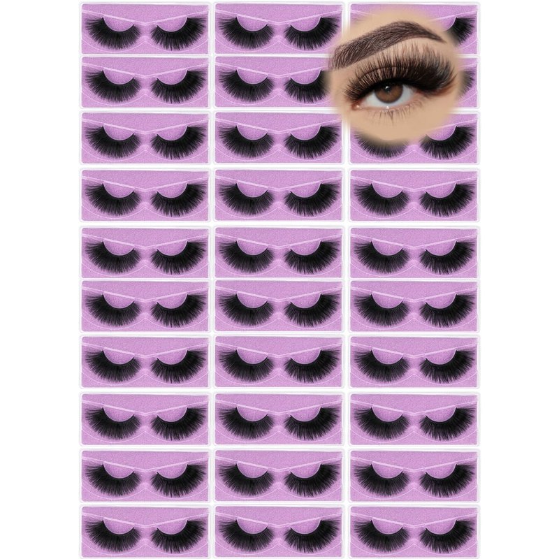 Wholesale Lashes, 3D Faux Mink Eyelash Bulk, 18mm Handmade Reusable Eye Lash, Dramatic Fluffy False Lash with Glitter Portable Packing (30 pairs - A03)